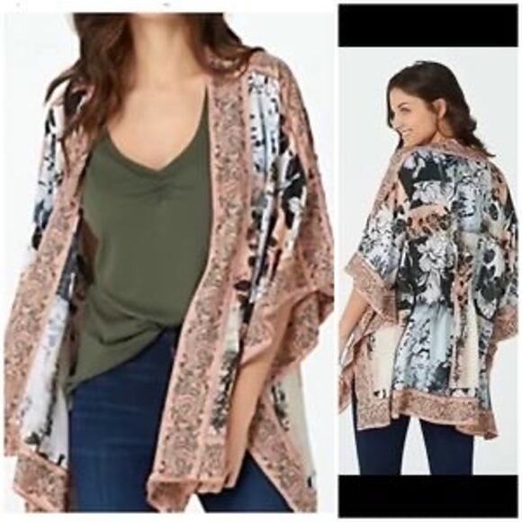 Tolani‎ Collection Raelyn Kimono Womens XS Floral Open Front Boho Casual Duster - Picture 1 of 8